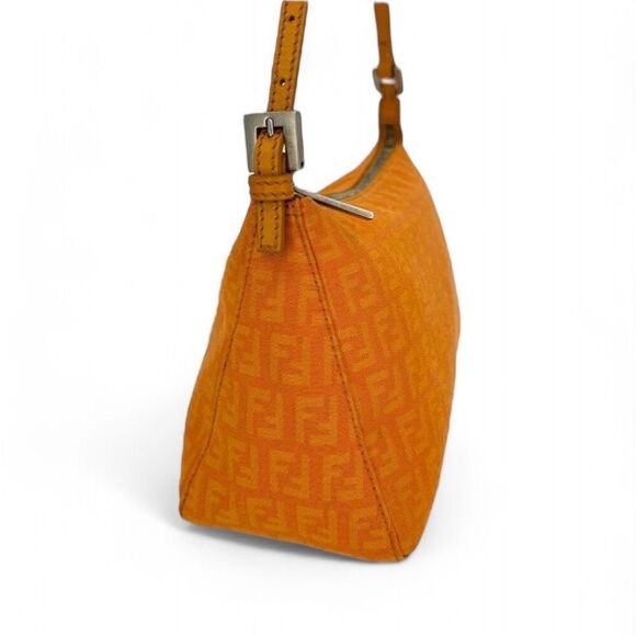 Vintage FENDI Orange Monogram FF Zucca Logo Canvas Pochette Shoulder Bag… - Picture 8 of 16